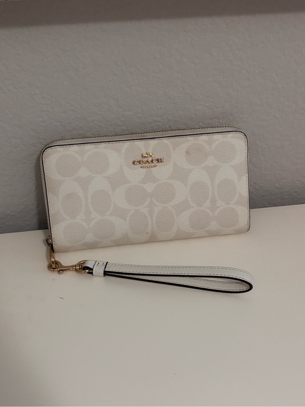 Coach Chalk/Stone Signature Zip Wristlet